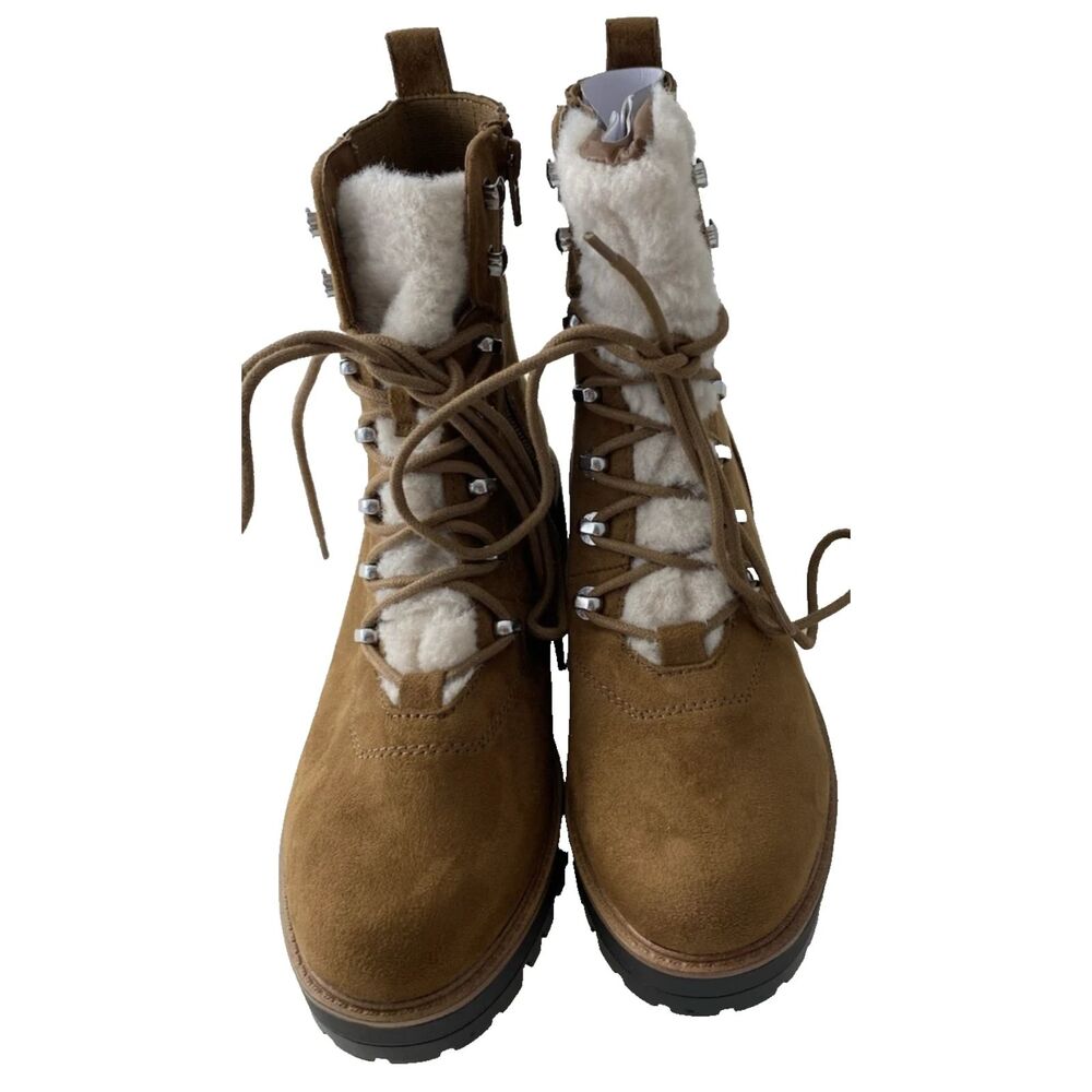 Nine West Women's Cognac Ivani Faux Suede Combat Boots Size 9M - Picture 3 of 9